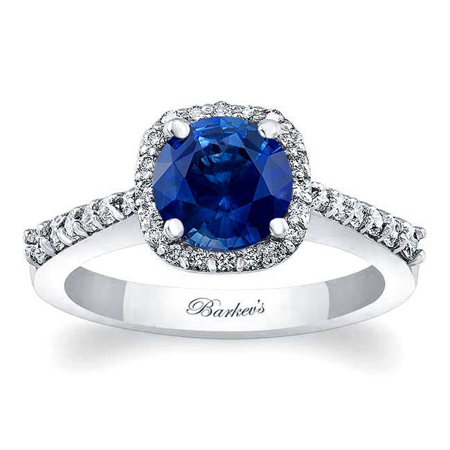 White Gold Round Blue Sapphire And Diamond Halo Ring