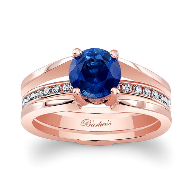 Rose Gold Interlock Lab Blue Sapphire And Diamond Bridal Set