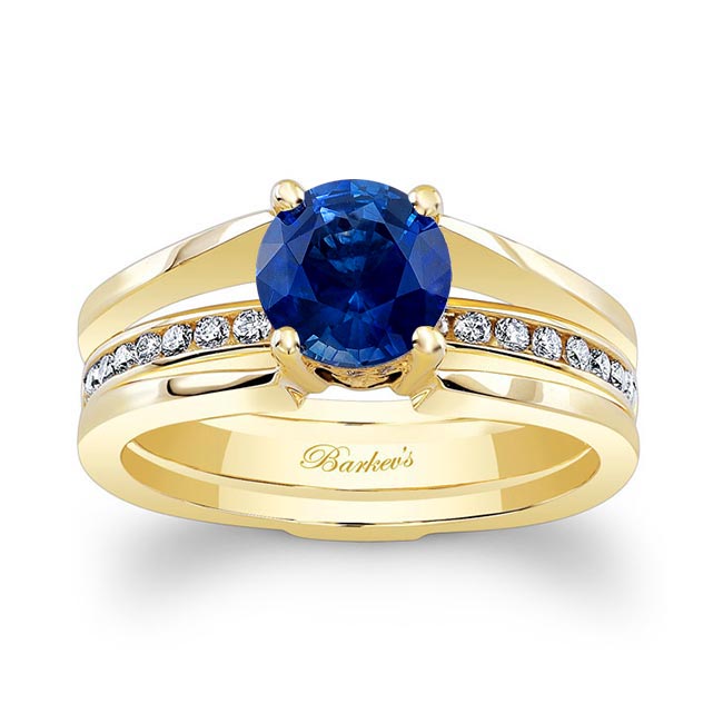 Yellow Gold Interlock Blue Sapphire And Diamond Bridal Set