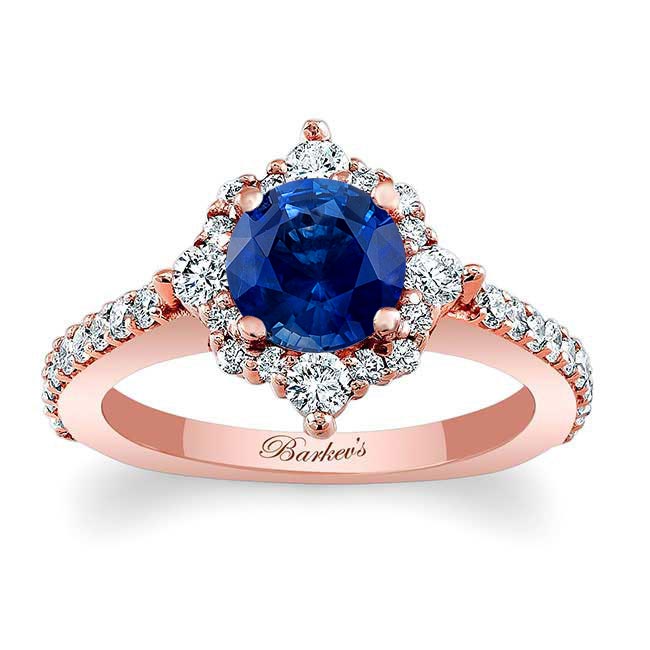 Rose Gold Classic Halo Lab Blue Sapphire And Diamond Engagement Ring