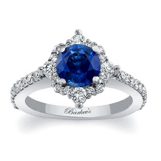 Platinum Classic Halo Lab Blue Sapphire And Diamond Engagement Ring