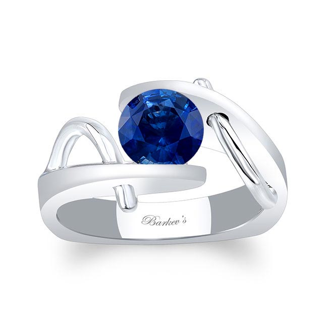 White Gold Solitaire Channel Set Blue Sapphire Ring