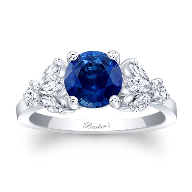 White Gold Marquise And Round Blue Sapphire And Diamond Ring