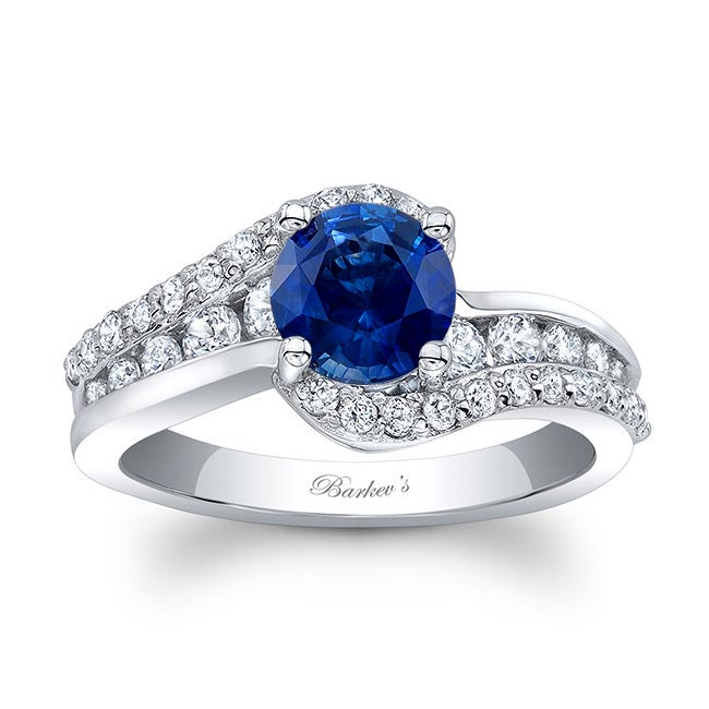 Platinum Curved Blue Sapphire And Diamond Engagement Ring