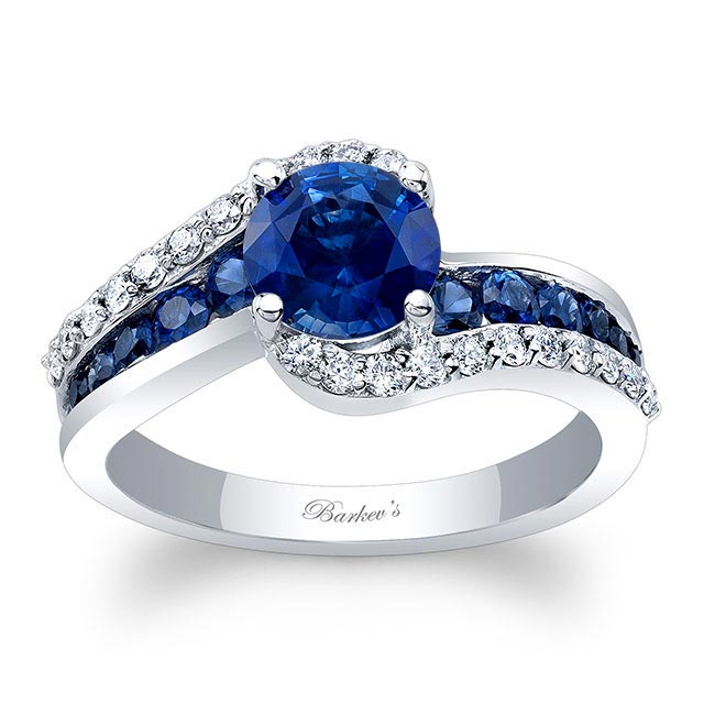White Gold Curved Lab Blue Sapphire Engagement Ring