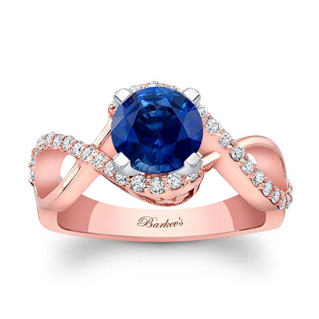 Rose Gold Blue Sapphire And Diamond Infinity Twist Engagement Ring