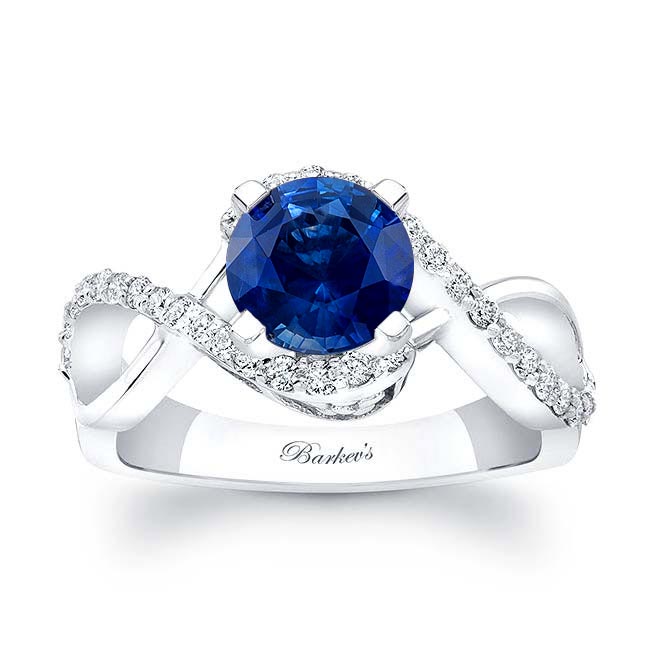 White Gold Blue Sapphire And Diamond Infinity Twist Engagement Ring