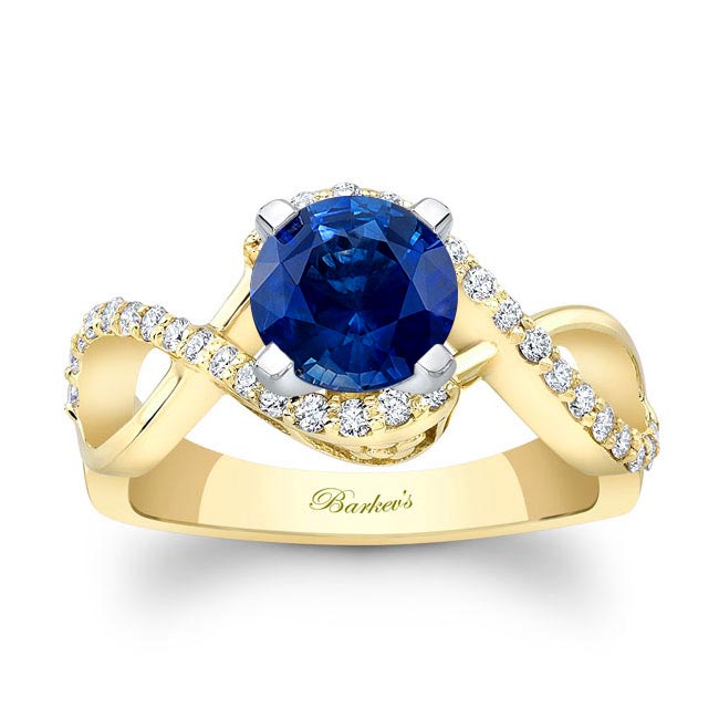 Yellow Gold Blue Sapphire And Diamond Infinity Twist Engagement Ring