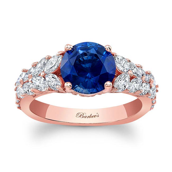Rose Gold 2 Carat Round Lab Blue Sapphire And Diamond Engagement Ring