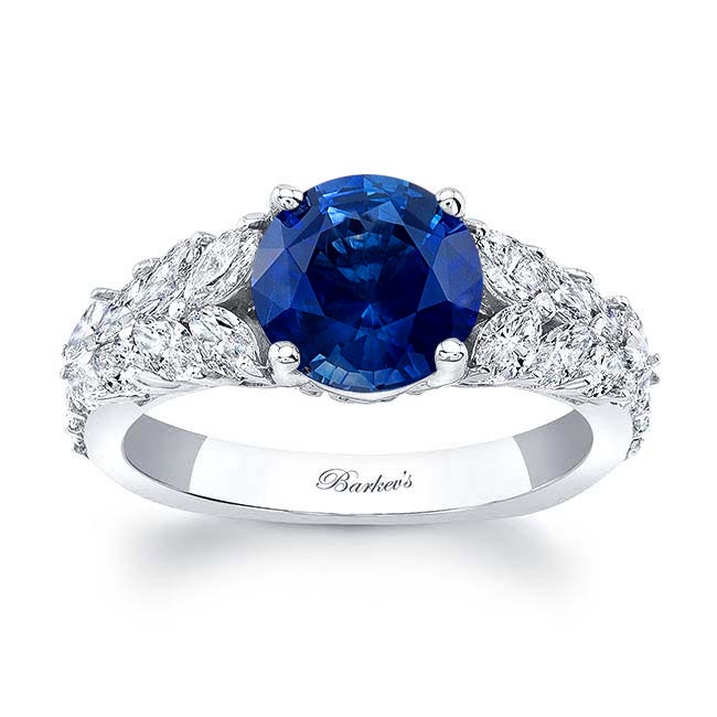 White Gold 2 Carat Round Blue Sapphire And Diamond Engagement Ring