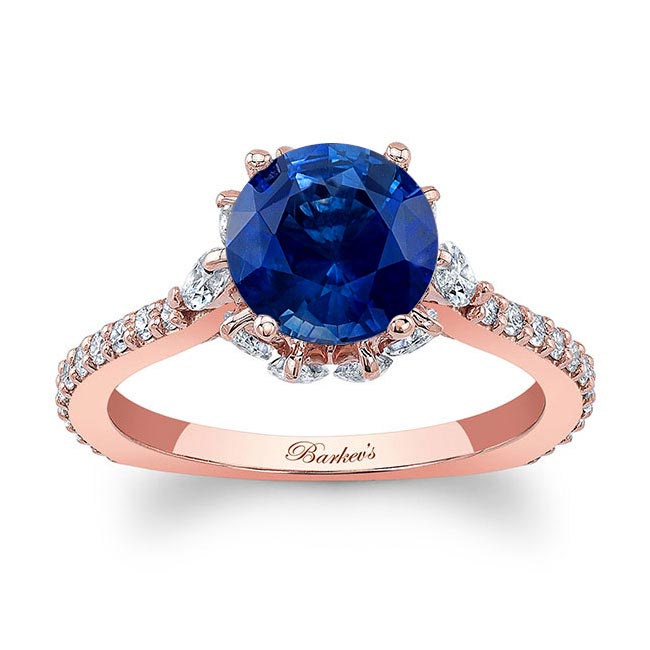 Rose Gold 2 Carat Blue Sapphire And Diamond Ring
