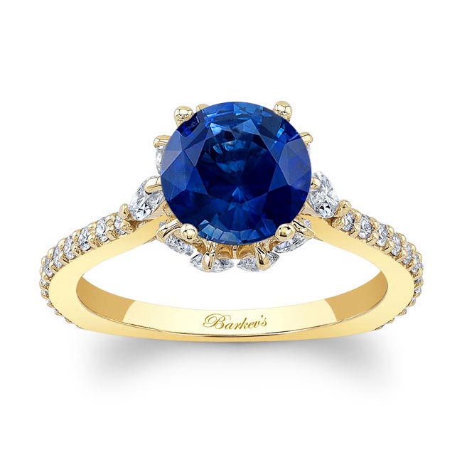 Yellow Gold 2 Carat Blue Sapphire And Diamond Ring
