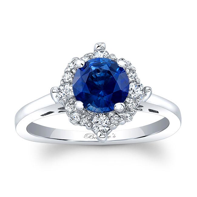 White Gold Round Halo Lab Blue Sapphire And Diamond Engagement Ring