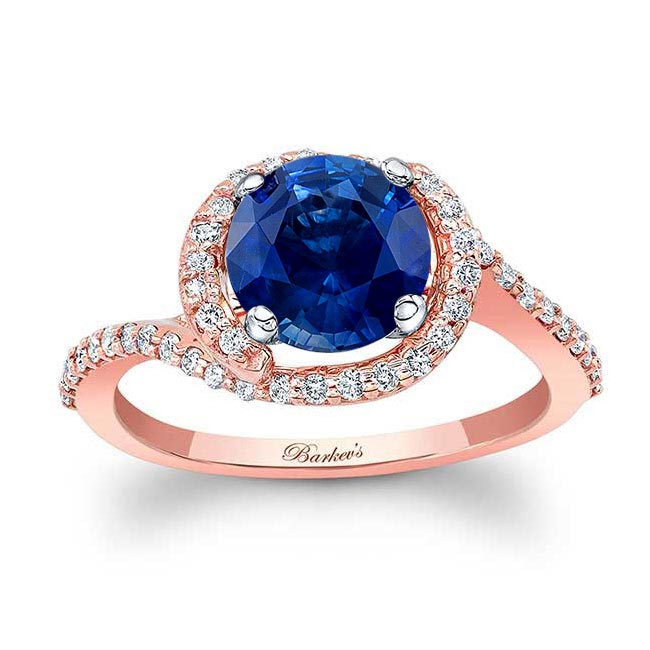 Rose Gold Blue Sapphire And Diamond Half Halo Engagement Ring