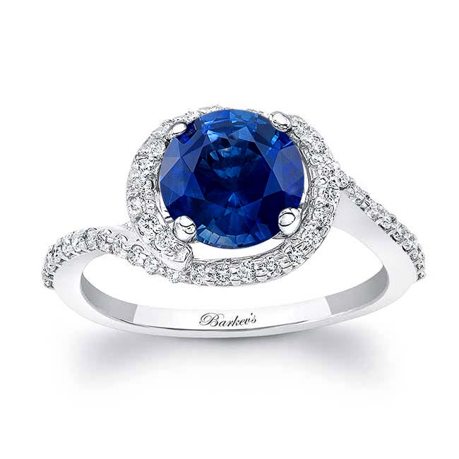 White Gold Blue Sapphire And Diamond Half Halo Engagement Ring