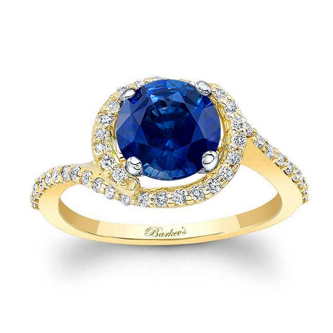 Yellow Gold Lab Blue Sapphire And Diamond Half Halo Engagement Ring
