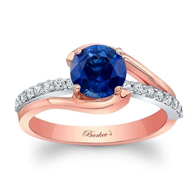 Rose Gold Simple 1 Carat Round Blue Sapphire And Diamond Ring