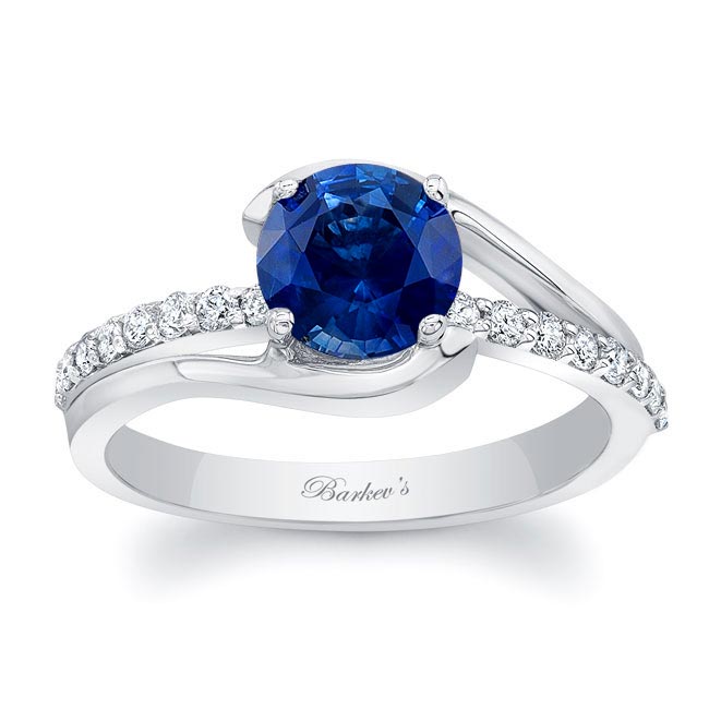 White Gold Simple 1 Carat Round Lab Blue Sapphire And Diamond Ring