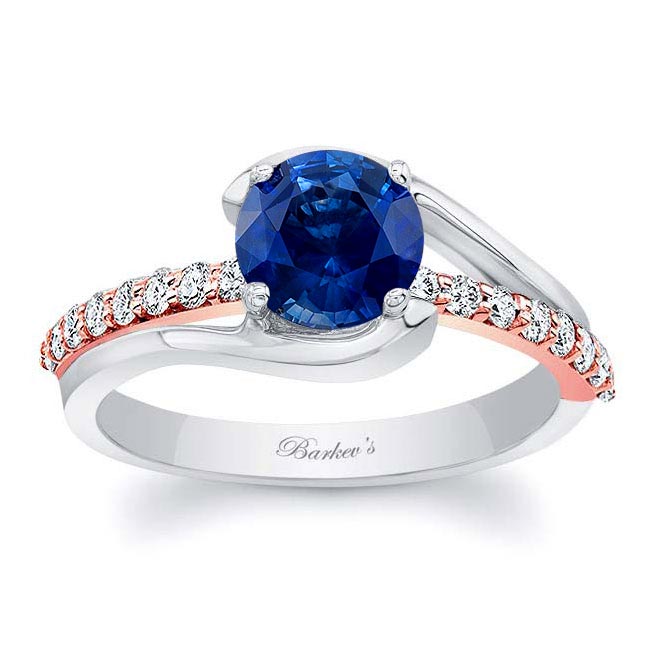 White Rose Gold Simple 1 Carat Round Blue Sapphire And Diamond Ring