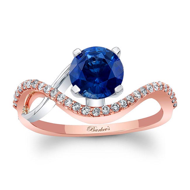 Rose Gold Curved Blue Sapphire And Diamond Wedding Ring