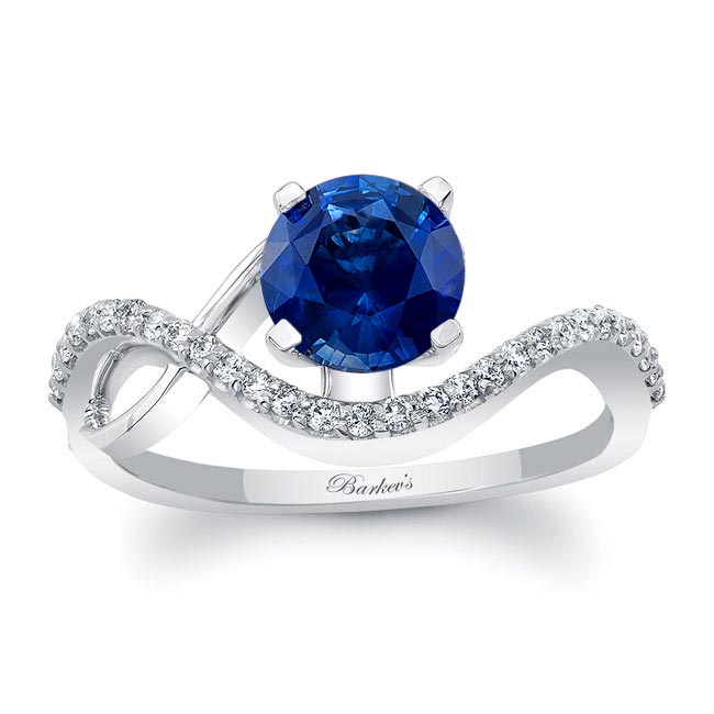 White Gold Curved Blue Sapphire And Diamond Wedding Ring
