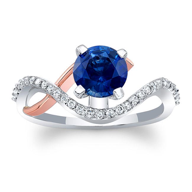 White Rose Gold Curved Blue Sapphire And Diamond Wedding Ring