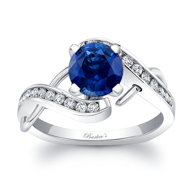 White Gold Blue Sapphire And Diamond Channel Ring