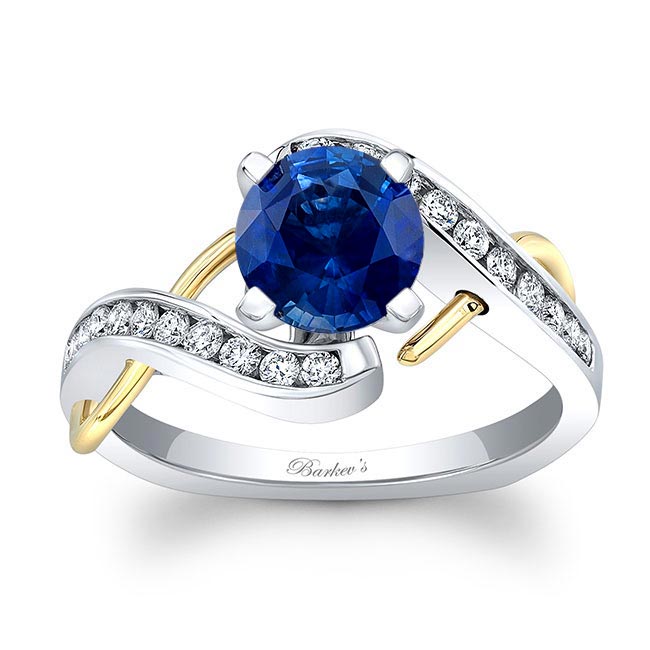 White Yellow Gold Lab Grown Blue Sapphire And Diamond Channel Ring