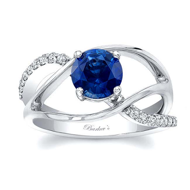 White Gold Open Shank Blue Sapphire And Diamond Ring
