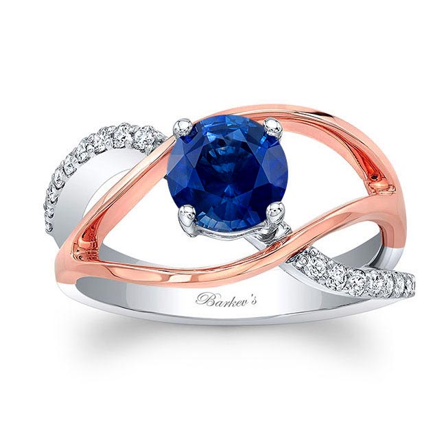 White Rose Gold Open Shank Blue Sapphire And Diamond Ring
