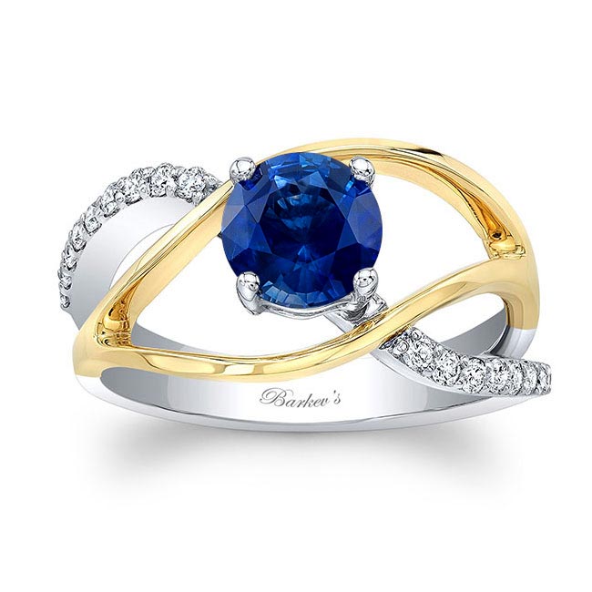 White Yellow Gold Open Shank Blue Sapphire And Diamond Ring