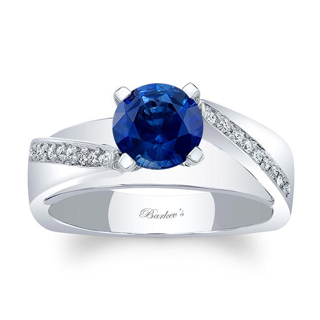 White Gold Split Shank Pave Lab Blue Sapphire And Diamond Engagement Ring