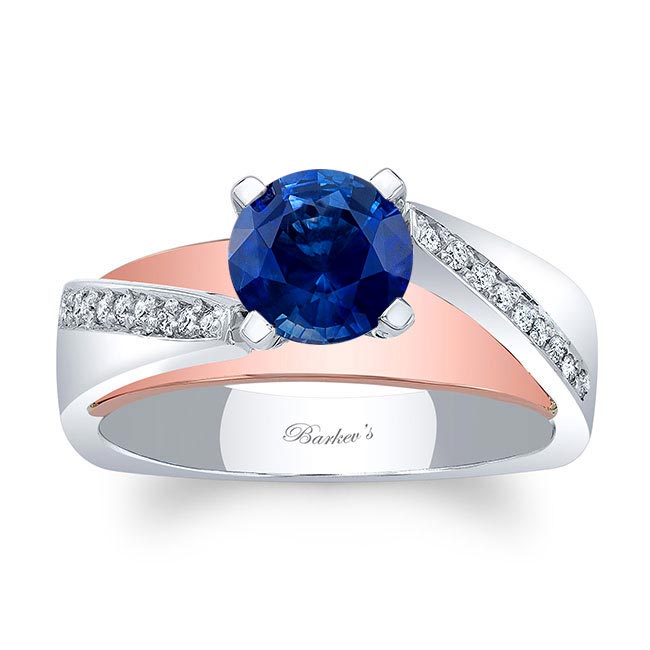 White Rose Gold Split Shank Pave Blue Sapphire And Diamond Engagement Ring