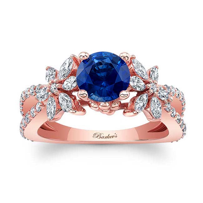 Rose Gold Lab Blue Sapphire And Diamond Flower Ring