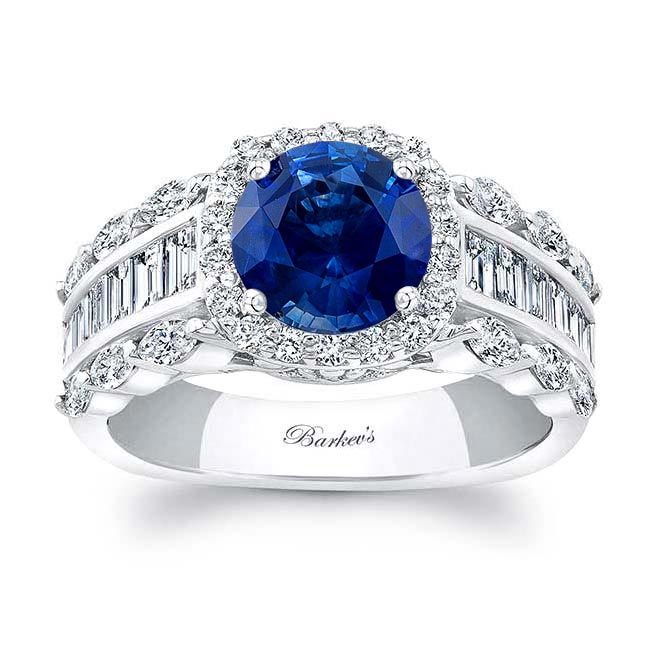 White Gold Lab Blue Sapphire And Diamond Baguette Ring