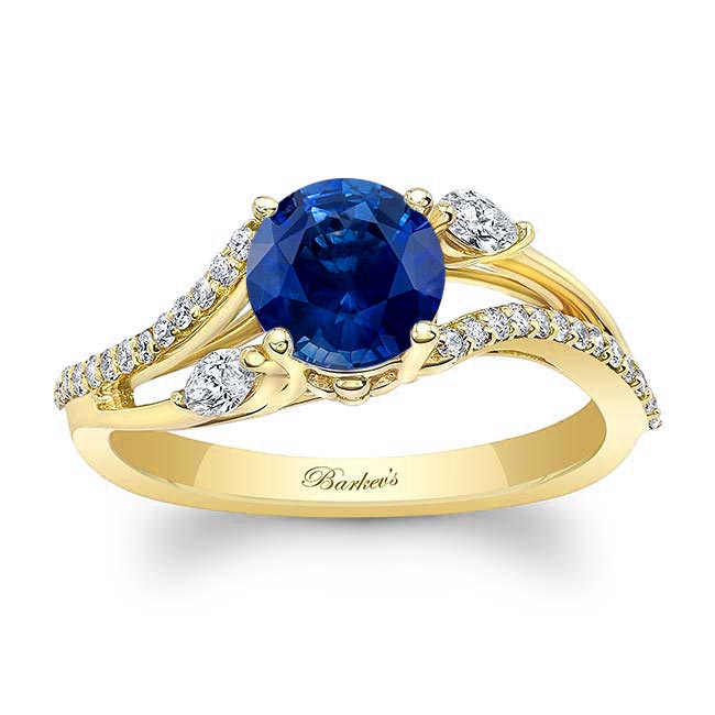  Yellow Gold Curved Split Shank Sapphire Ring Image 1