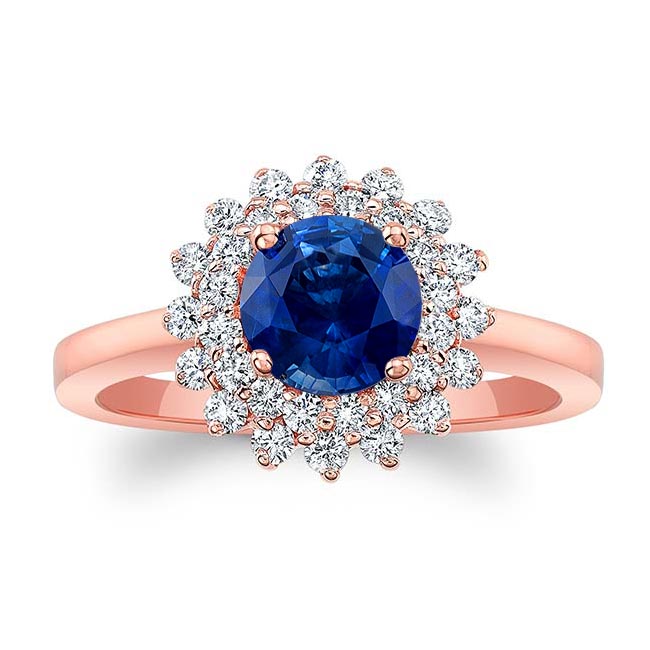 Rose Gold Starburst Blue Sapphire And Diamond Ring