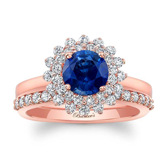 Rose Gold Starburst Lab Blue Sapphire And Diamond Bridal Set