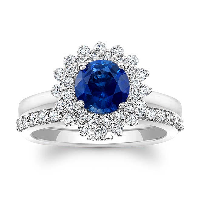 White Gold Starburst Blue Sapphire And Diamond Bridal Set