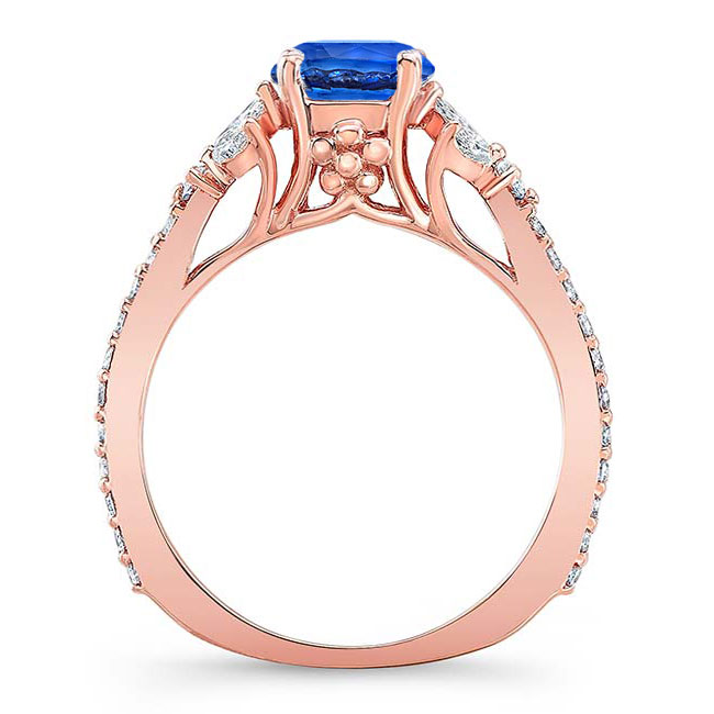 Rose Gold Blue Sapphire And Diamond Leaf Engagement Ring Image 2
