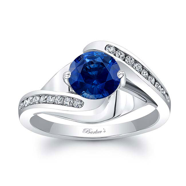 White Gold Split Shank Cathedral Blue Sapphire And Diamond Engagement Ring