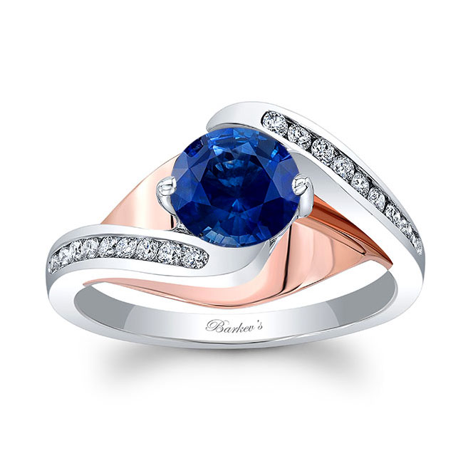 White Rose Gold Split Shank Cathedral Blue Sapphire And Diamond Engagement Ring
