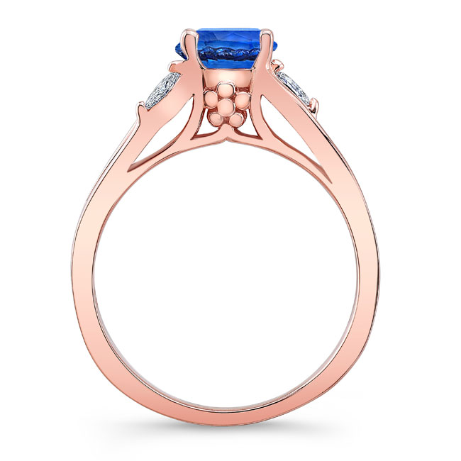 Rose Gold V Shaped Blue Sapphire And Diamond Ring Image 2