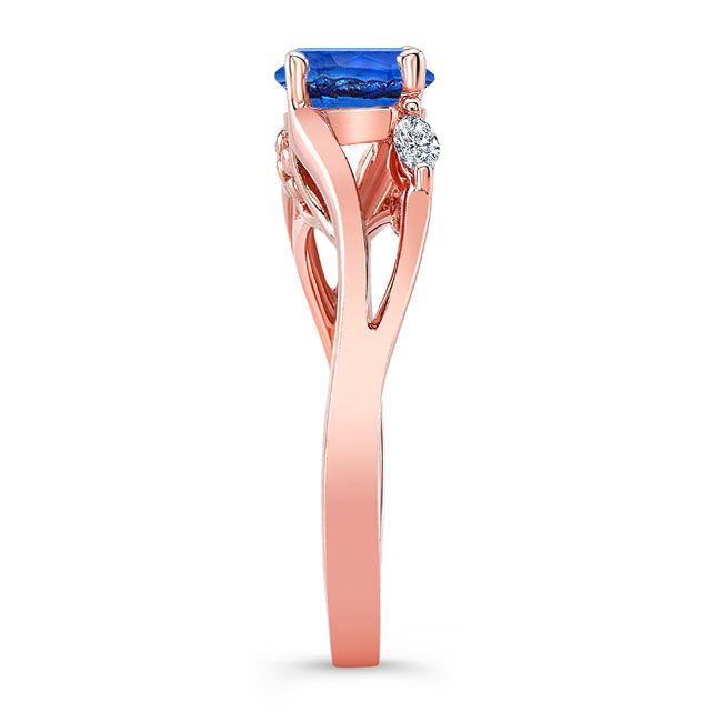 Rose Gold V Shaped Blue Sapphire And Diamond Ring Image 3