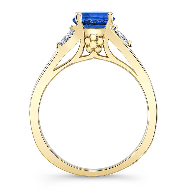 Yellow Gold V Shaped Lab Grown Blue Sapphire And Diamond Ring Image 2