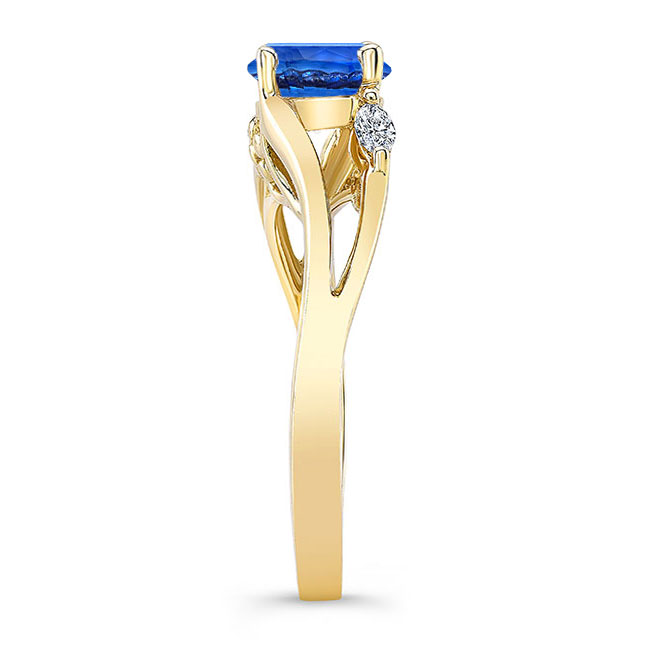 Yellow Gold V Shaped Lab Grown Blue Sapphire And Diamond Ring Image 3