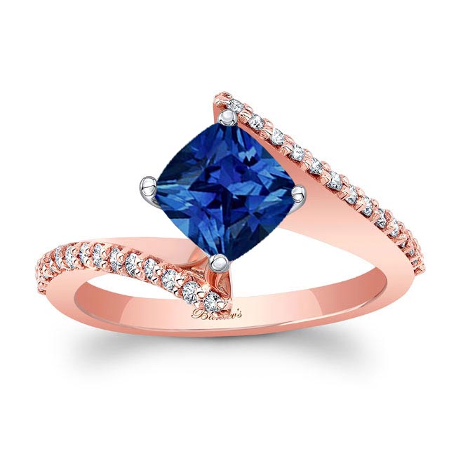 Rose Gold Cushion Cut Blue Sapphire Bypass Ring
