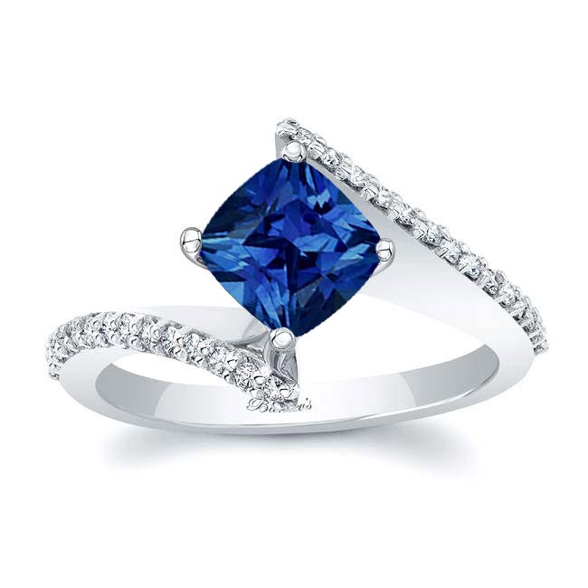 Cushion Cut Blue Sapphire Bypass Ring