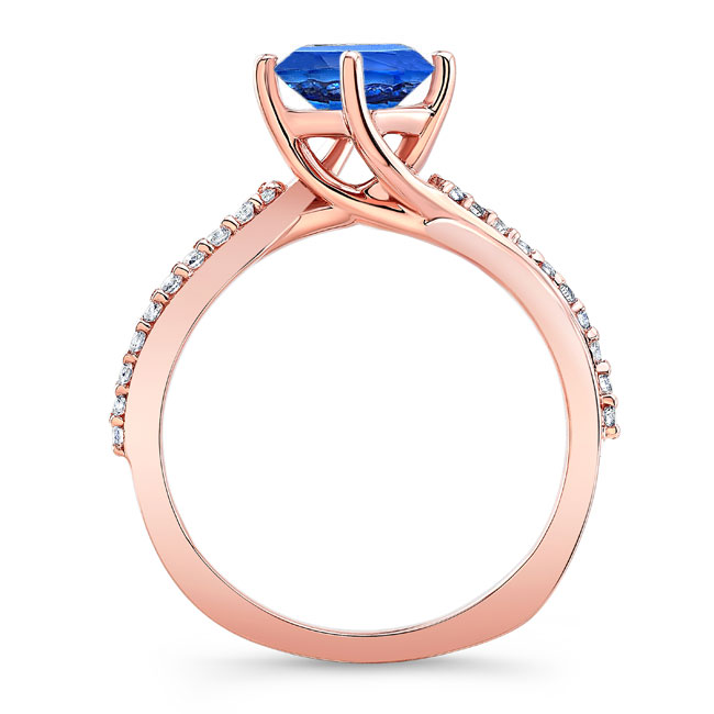 Rose Gold Twisted Lab Grown Blue Sapphire And Diamond Engagement Ring Image 2