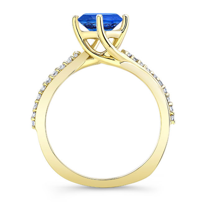Yellow Gold Twisted Lab Grown Blue Sapphire And Diamond Engagement Ring Image 2